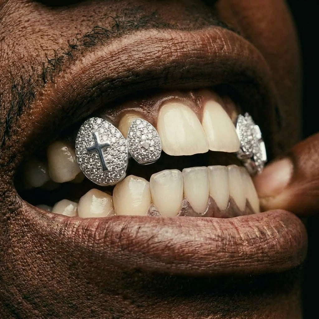 Silver Iced Out Cross Grillz