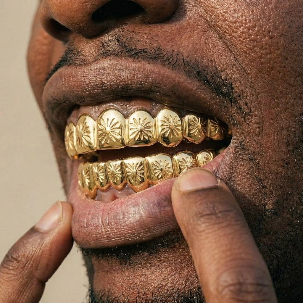 Gold Floral Engraved Grillz Set