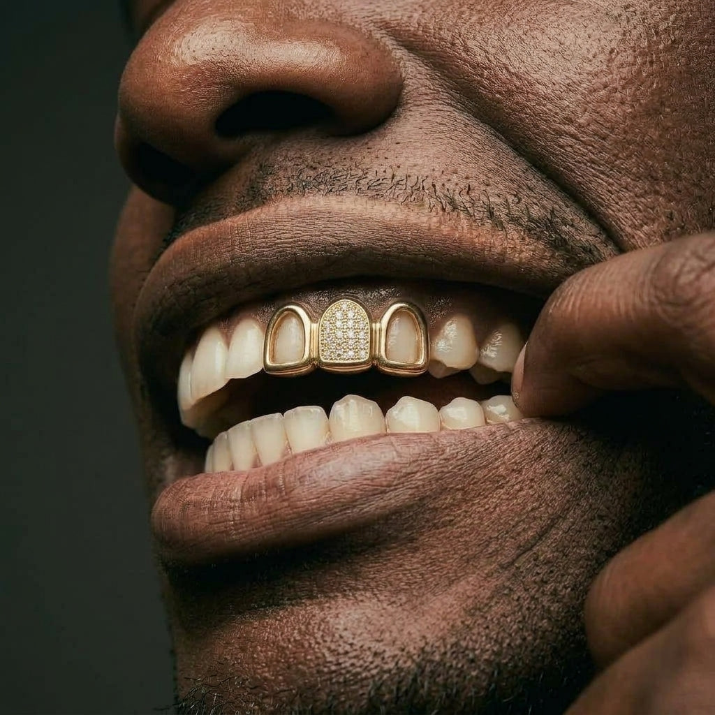 Gold Open Face Diamond Grillz