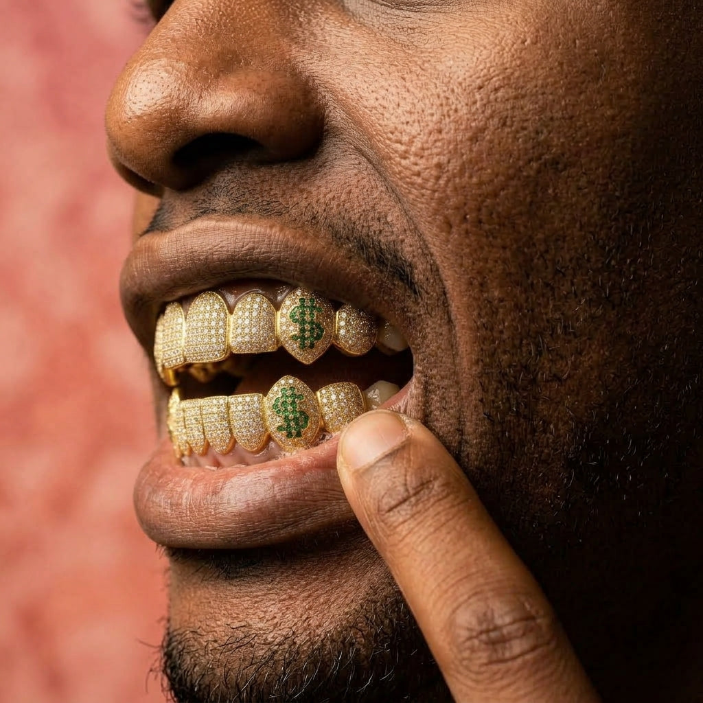 Iced Out Money Maker Grillz in Gold