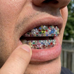 Silver Multicolor Gem Cluster Grillz