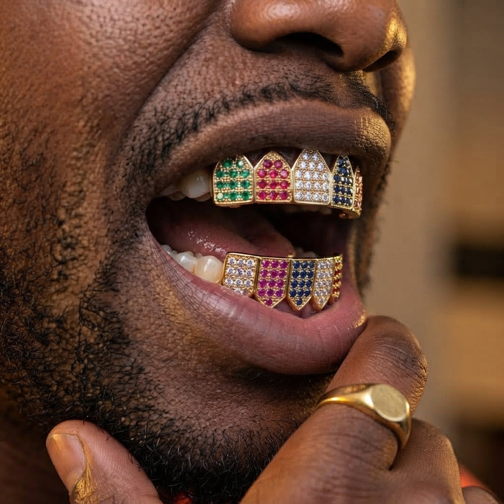 Rainbow Cathedral Gemstone Grillz in Gold