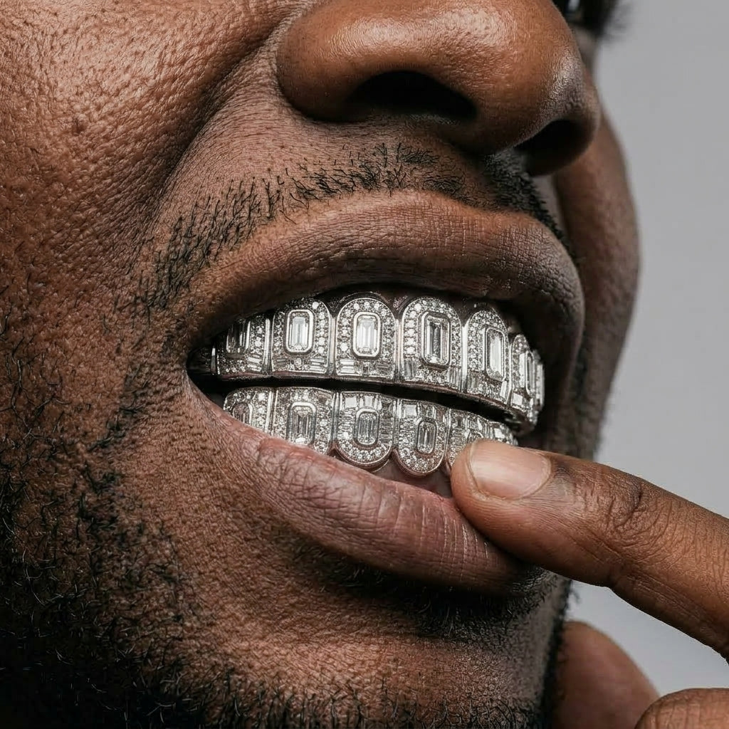 Diamond Grid Grillz in Silver