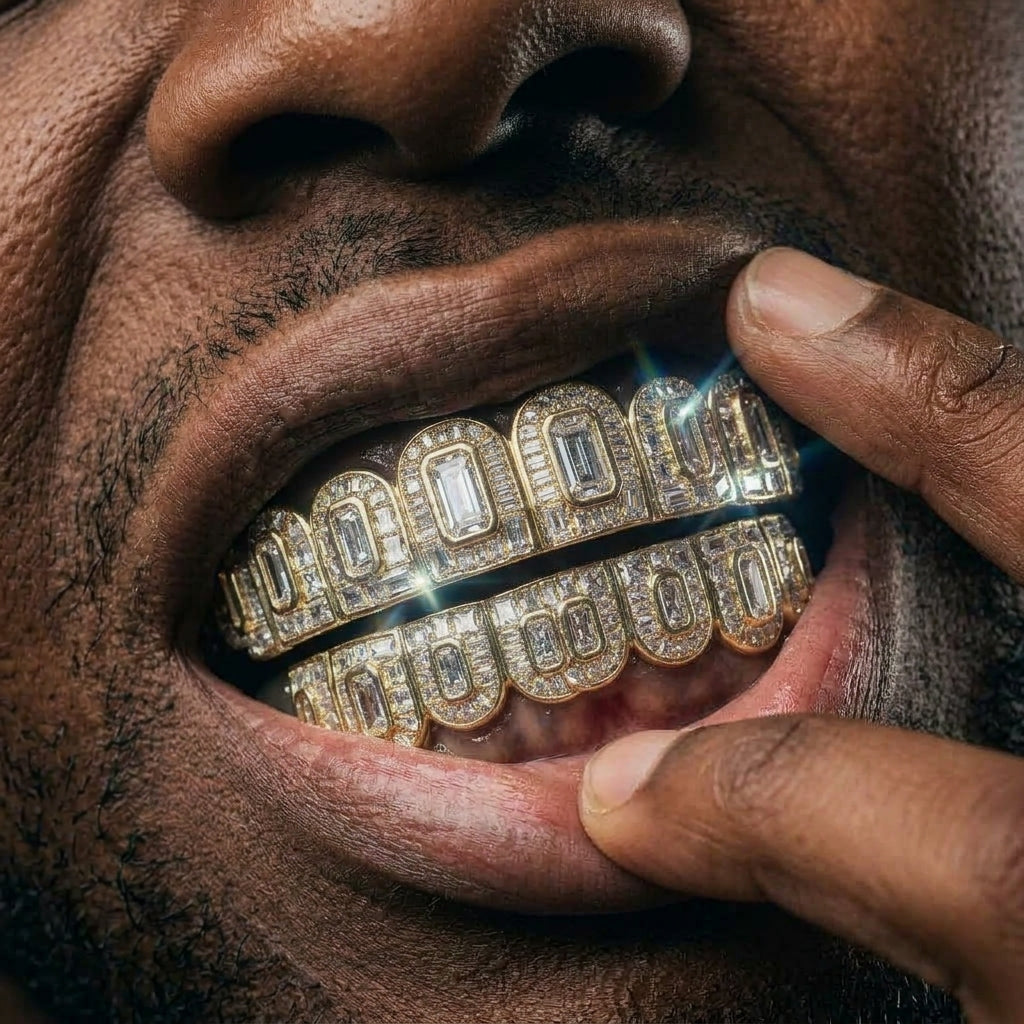 Diamond Grid Grillz in Gold