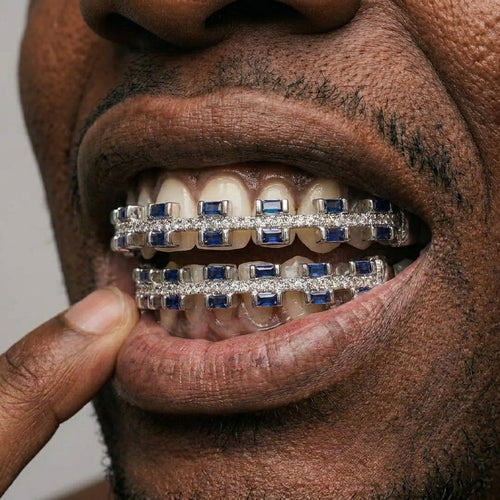 Blue Sapphire & Diamond Grillz Set