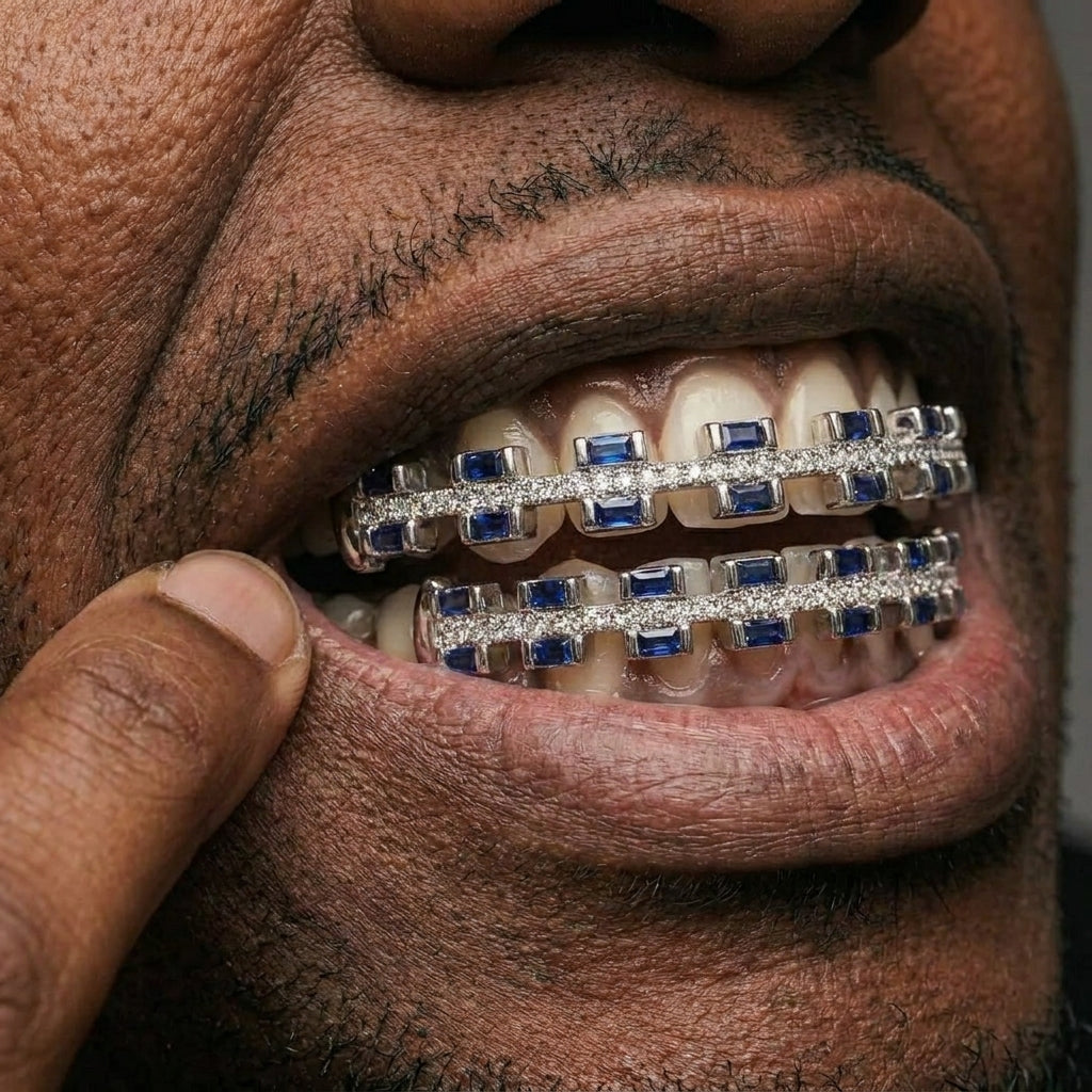 Blue Sapphire & Diamond Grillz Set