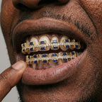 Blue Sapphire & Diamond Grillz Set in Gold