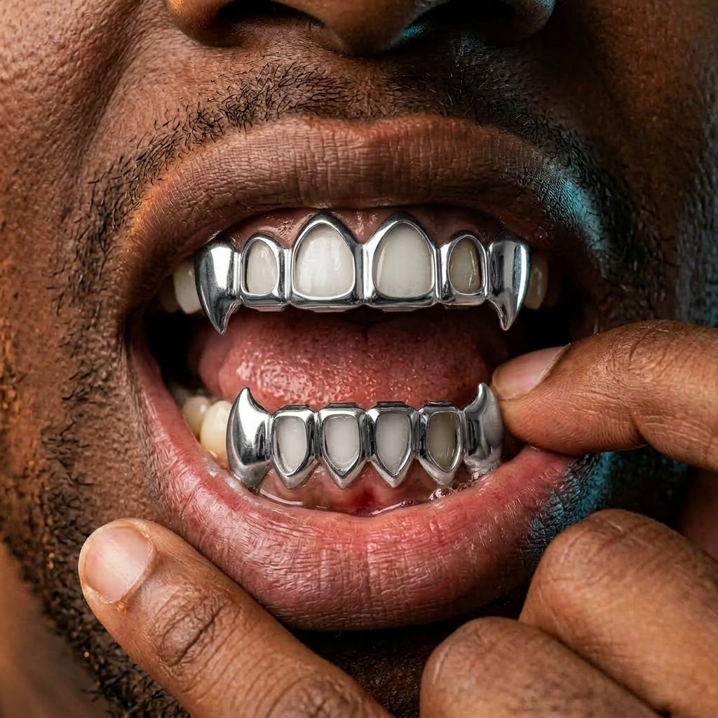 Silver Open-Face Fang Grillz